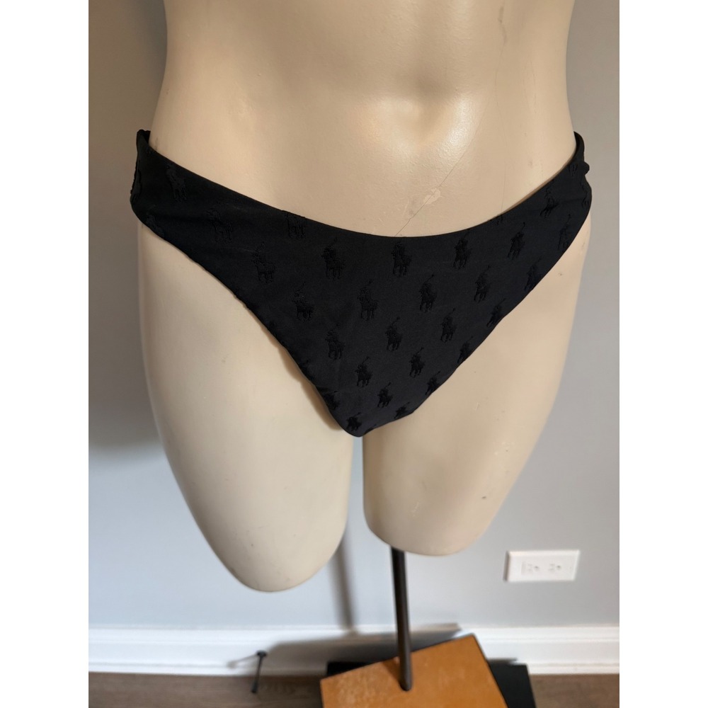 Polo Ralph Lauren Womens Black Embroidered Pony Bikini Swim Bottom M